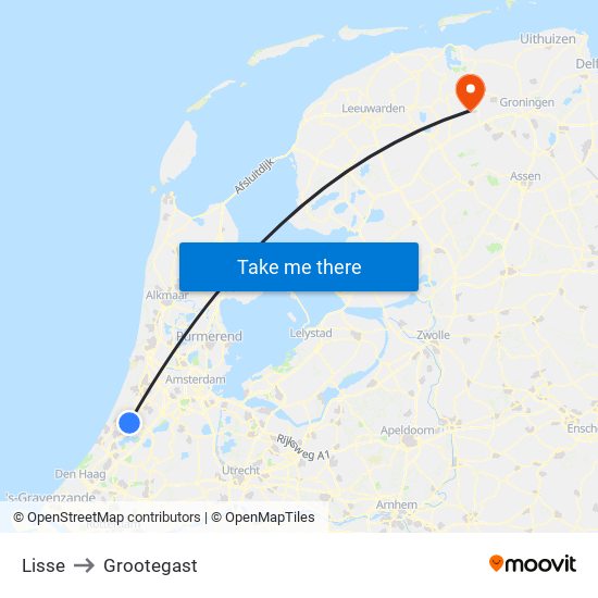 Lisse to Grootegast map