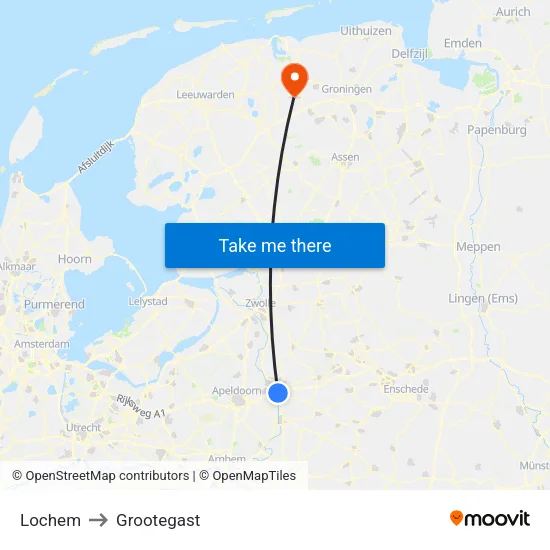 Lochem to Grootegast map