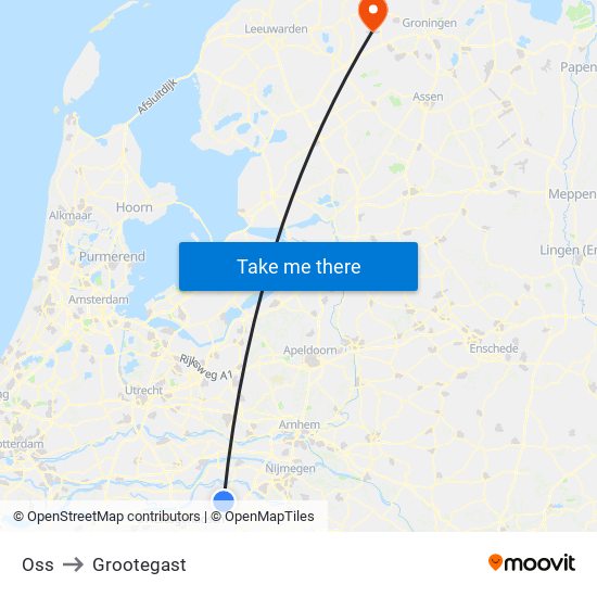 Oss to Grootegast map