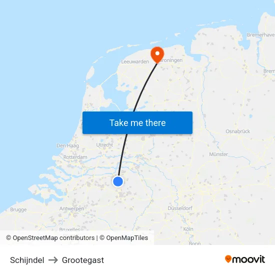 Schijndel to Grootegast map