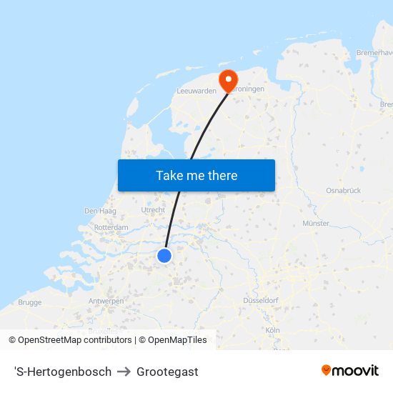 'S-Hertogenbosch to Grootegast map
