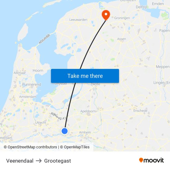 Veenendaal to Grootegast map