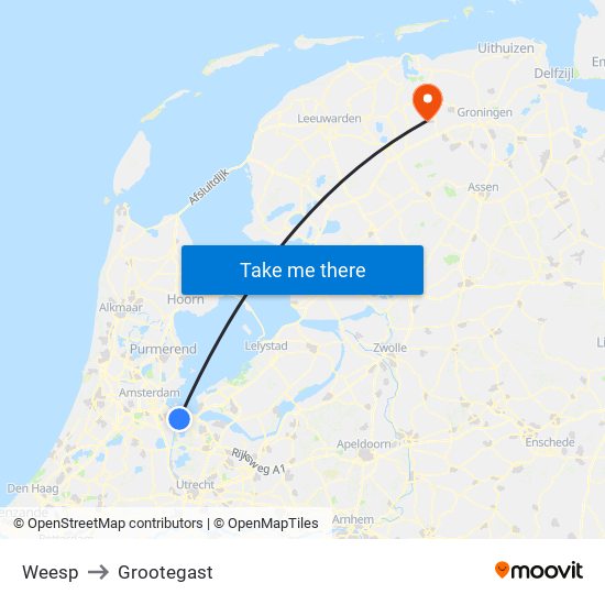 Weesp to Grootegast map