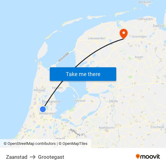 Zaanstad to Grootegast map