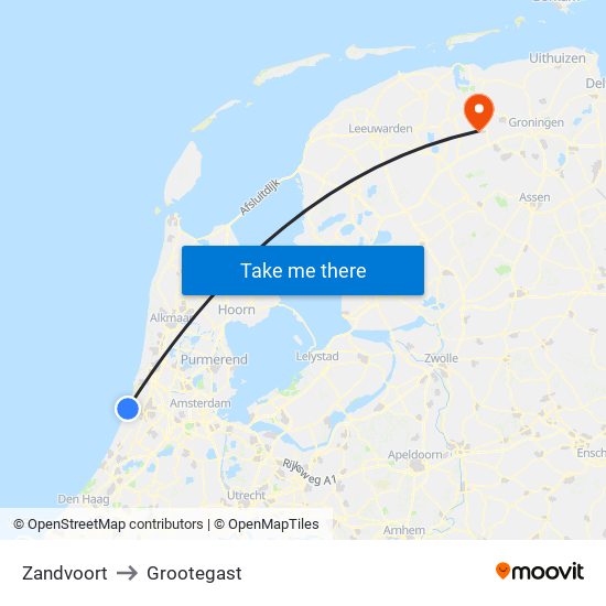 Zandvoort to Grootegast map