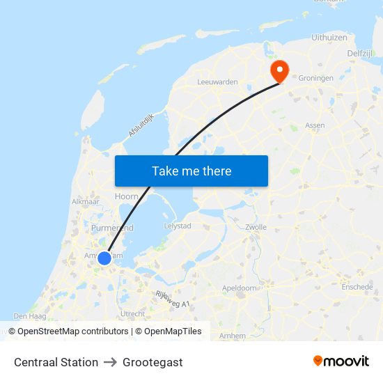 Centraal Station to Grootegast map