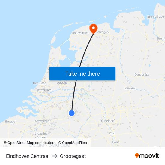 Eindhoven Centraal to Grootegast map