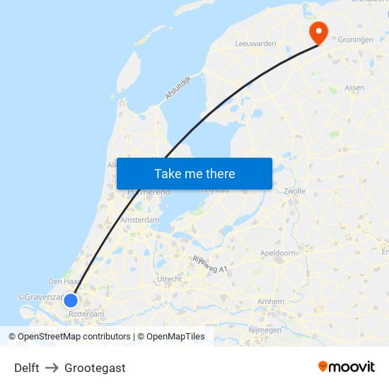 Delft to Grootegast map