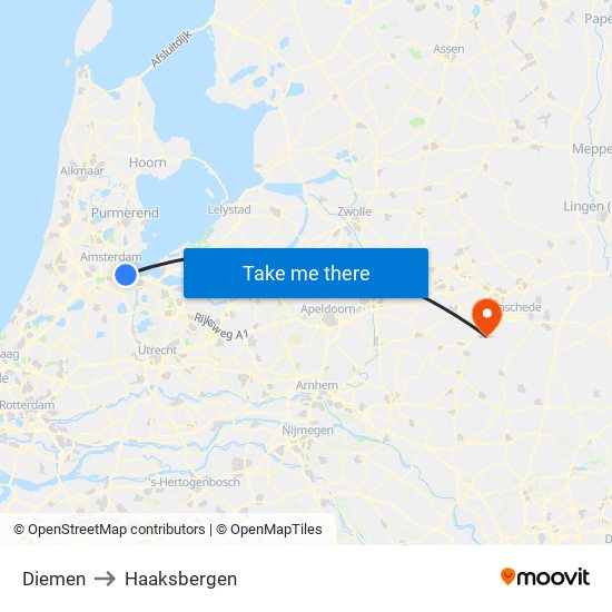 Diemen to Haaksbergen map