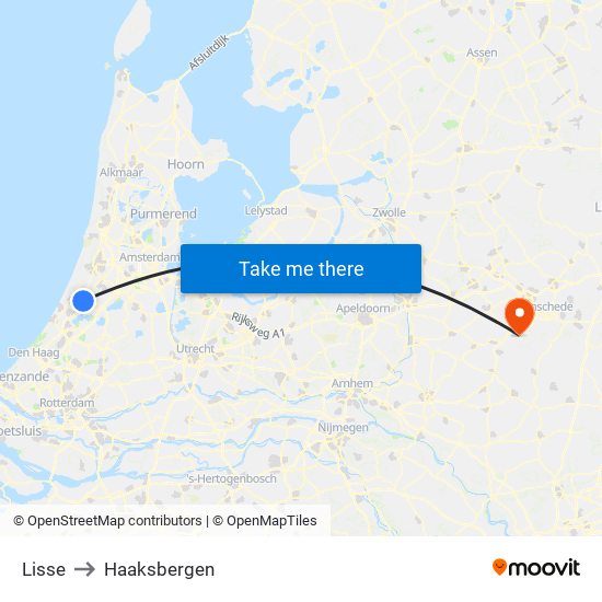 Lisse to Haaksbergen map