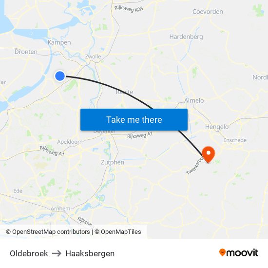 Oldebroek to Haaksbergen map