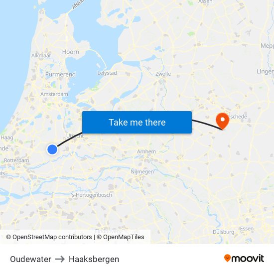 Oudewater to Haaksbergen map