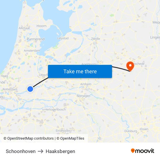 Schoonhoven to Haaksbergen map