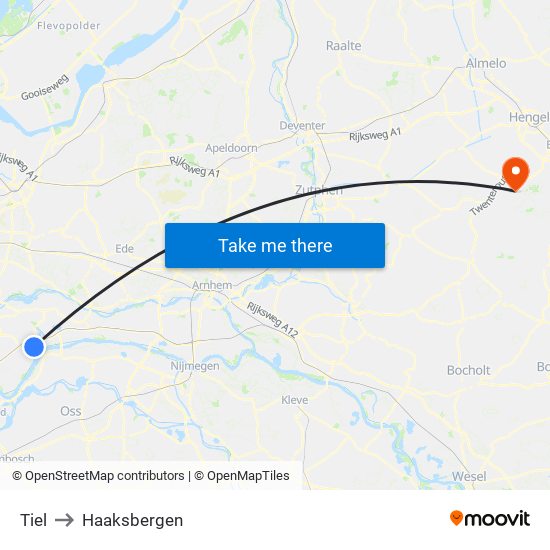 Tiel to Haaksbergen map