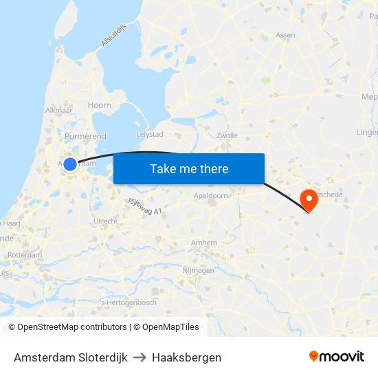 Amsterdam Sloterdijk to Haaksbergen map