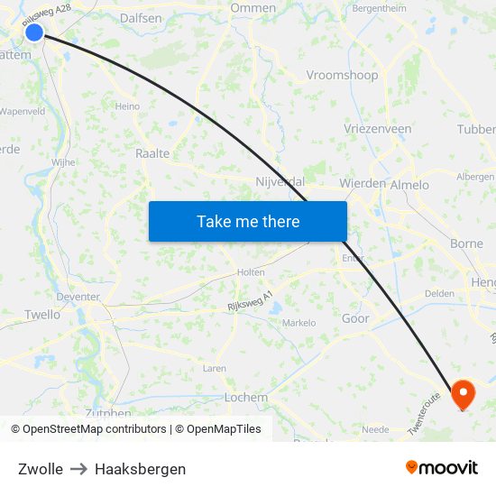 Zwolle to Haaksbergen map