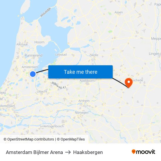 Amsterdam Bijlmer Arena to Haaksbergen map