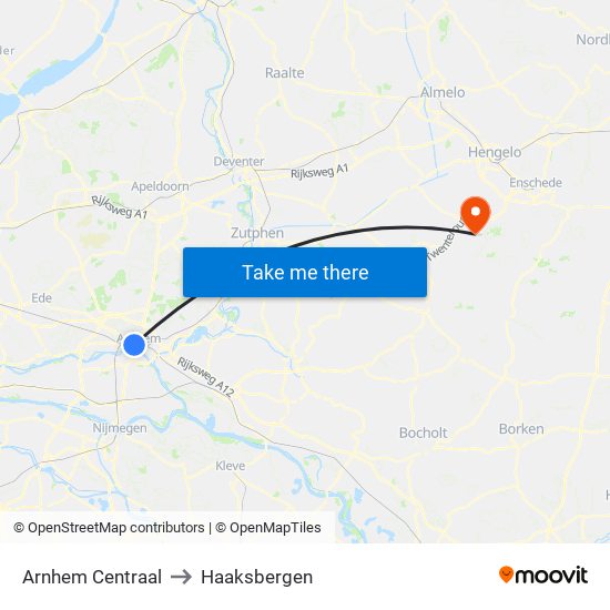 Arnhem Centraal to Haaksbergen map