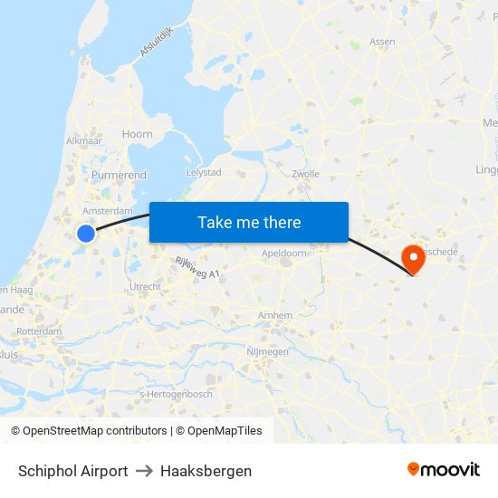 Schiphol Airport to Haaksbergen map