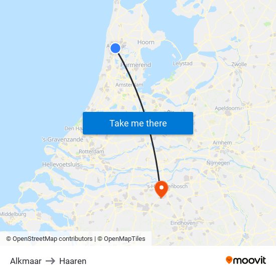 Alkmaar to Haaren map