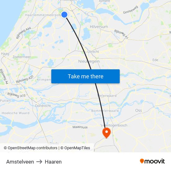 Amstelveen to Haaren map