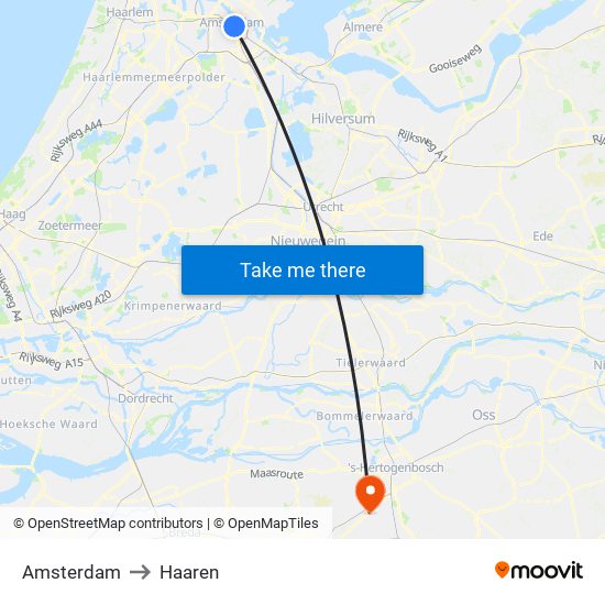 Amsterdam to Haaren map