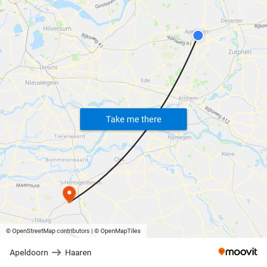 Apeldoorn to Haaren map