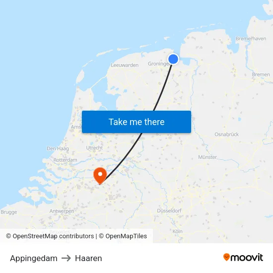 Appingedam to Haaren map