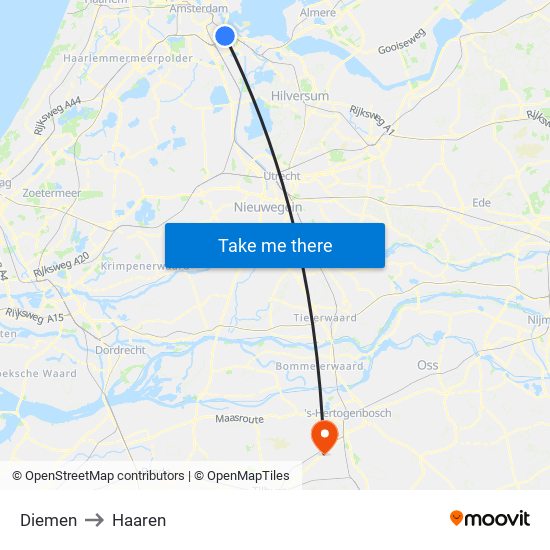 Diemen to Haaren map