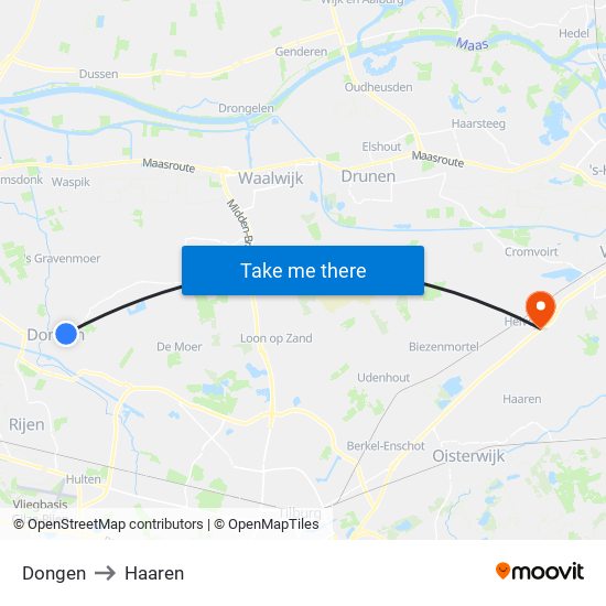 Dongen to Haaren map