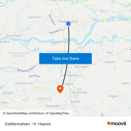 Geldermalsen to Haaren map