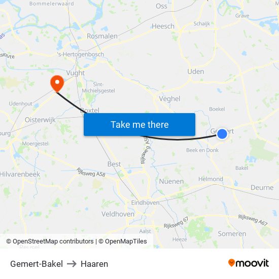 Gemert-Bakel to Haaren map