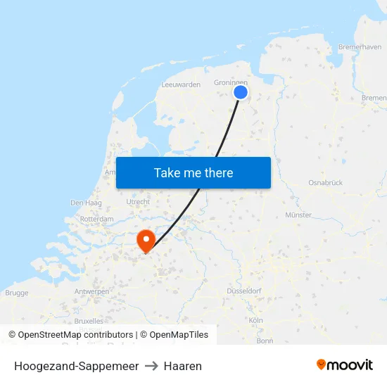 Hoogezand-Sappemeer to Haaren map