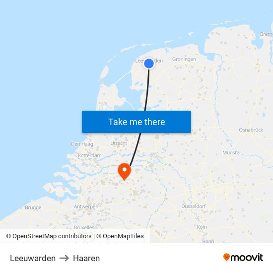 Leeuwarden to Haaren map