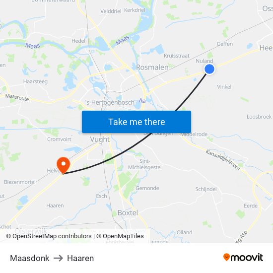 Maasdonk to Haaren map