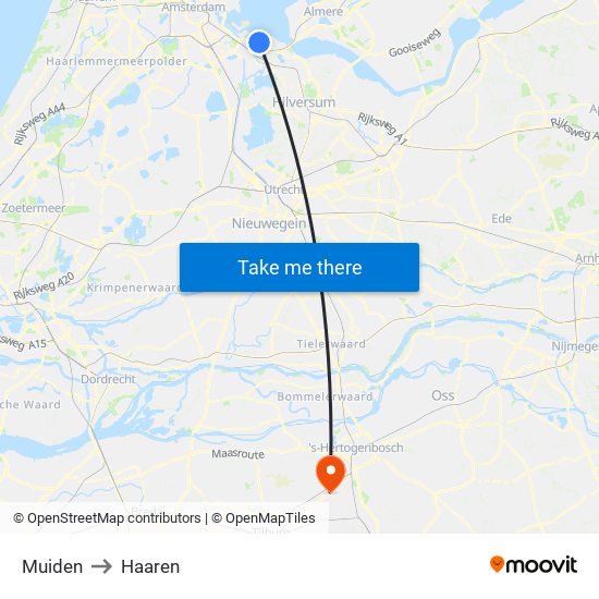 Muiden to Haaren map