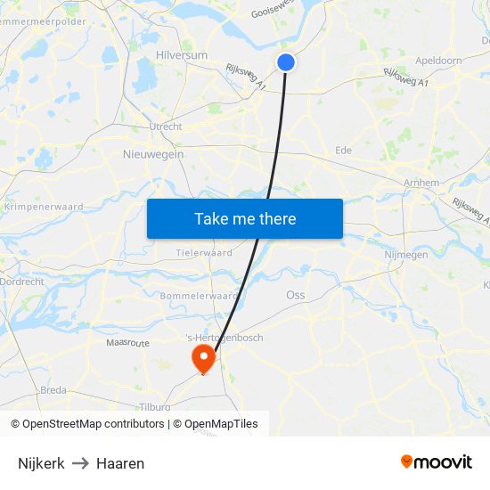 Nijkerk to Haaren map