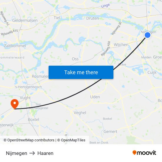 Nijmegen to Haaren map