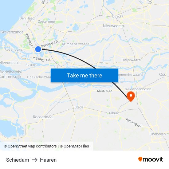 Schiedam to Haaren map