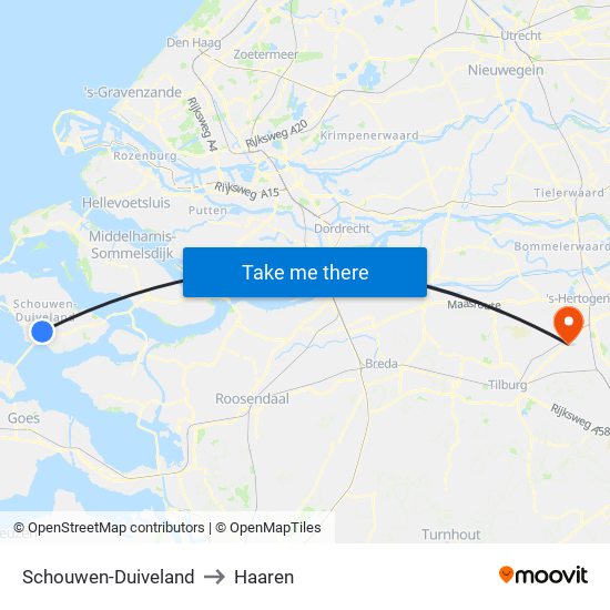 Schouwen-Duiveland to Haaren map