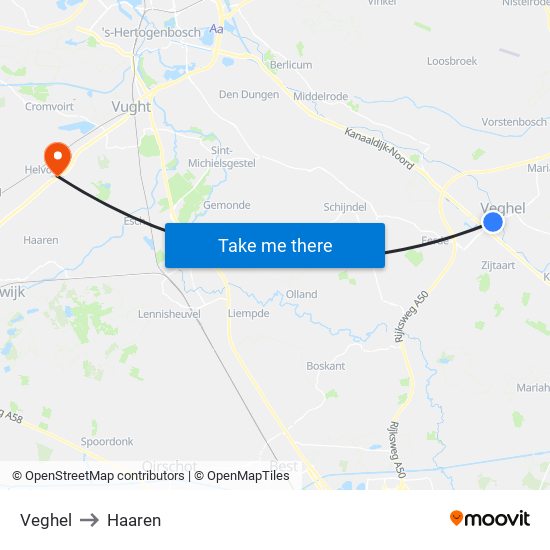 Veghel to Haaren map