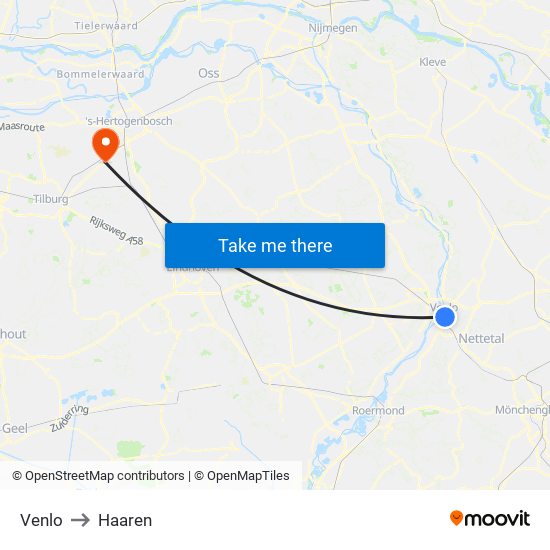 Venlo to Haaren map