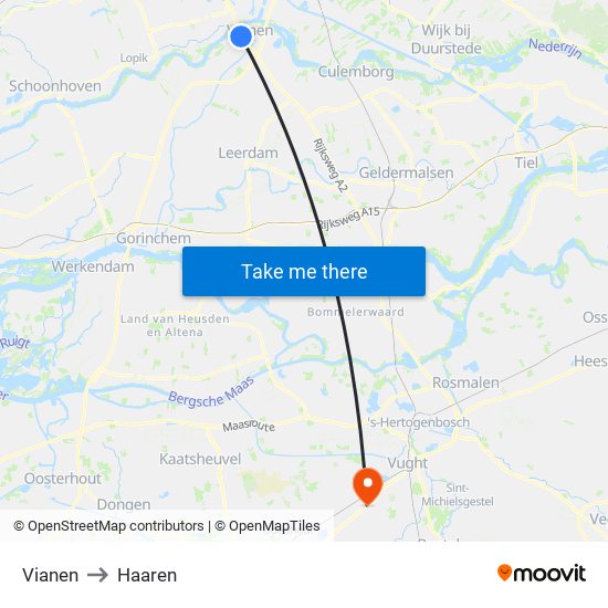 Vianen to Haaren map