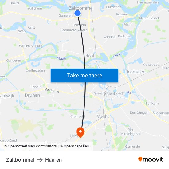 Zaltbommel to Haaren map