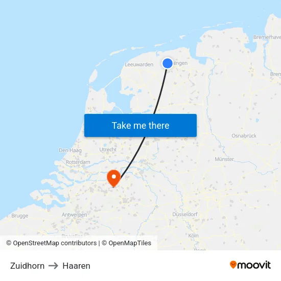 Zuidhorn to Haaren map