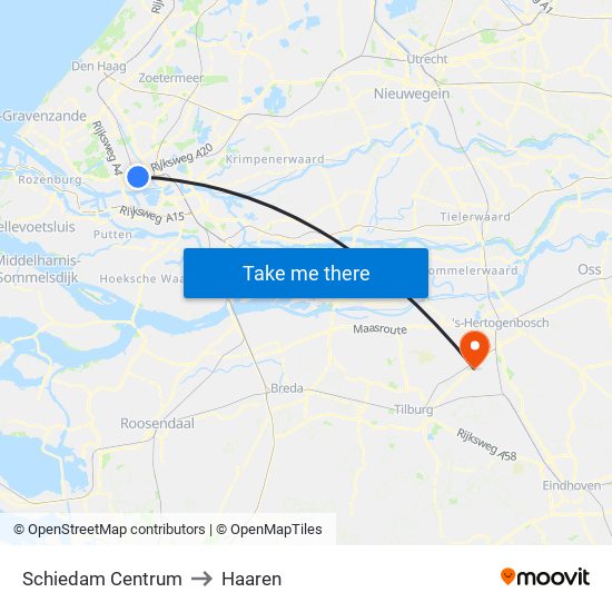 Schiedam Centrum to Haaren map