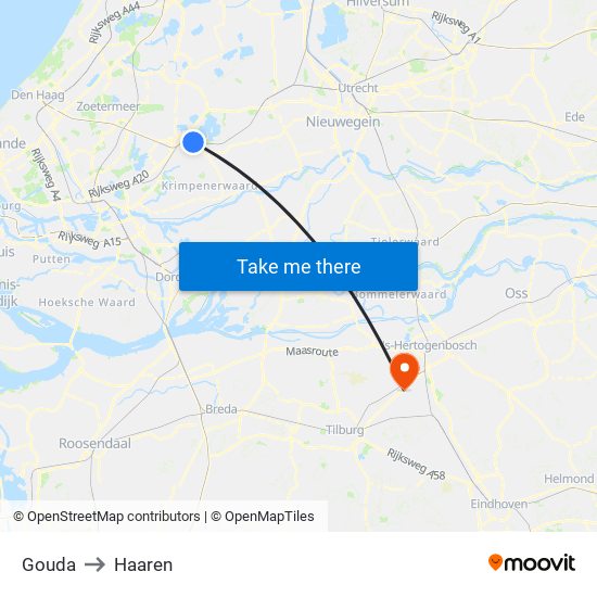 Gouda to Haaren map