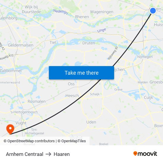 Arnhem Centraal to Haaren map