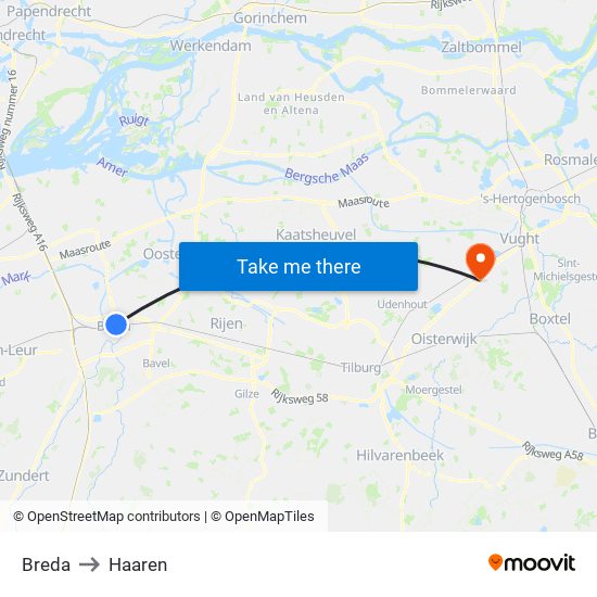 Breda to Haaren map