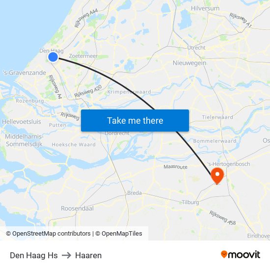 Den Haag Hs to Haaren map